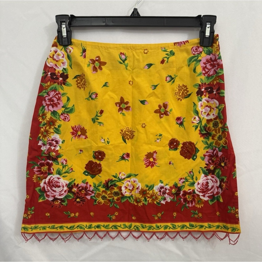 Boston Proper Vintage Mini Skirt Floral Beaded Y2K Cotton Womens Size 10 *FLAW